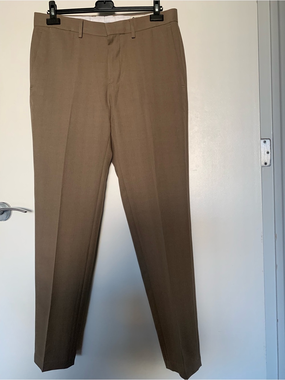 Haggar Men's Beige Slim Fit Dress Pants 34 Button Zip Flat Front